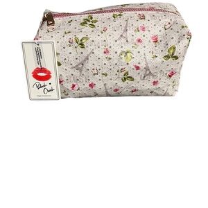 Blush Crush Paris Eiffel Tower Floral Makeup Bag NWT Vegan Travel Cosmetic Pouch